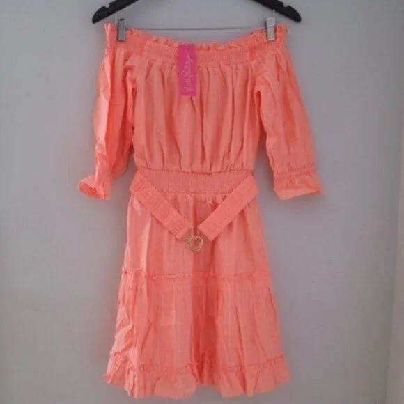 NWT Lilly Pulitzer Louisa Orange Mini Dress Size Small Off The Shoulder